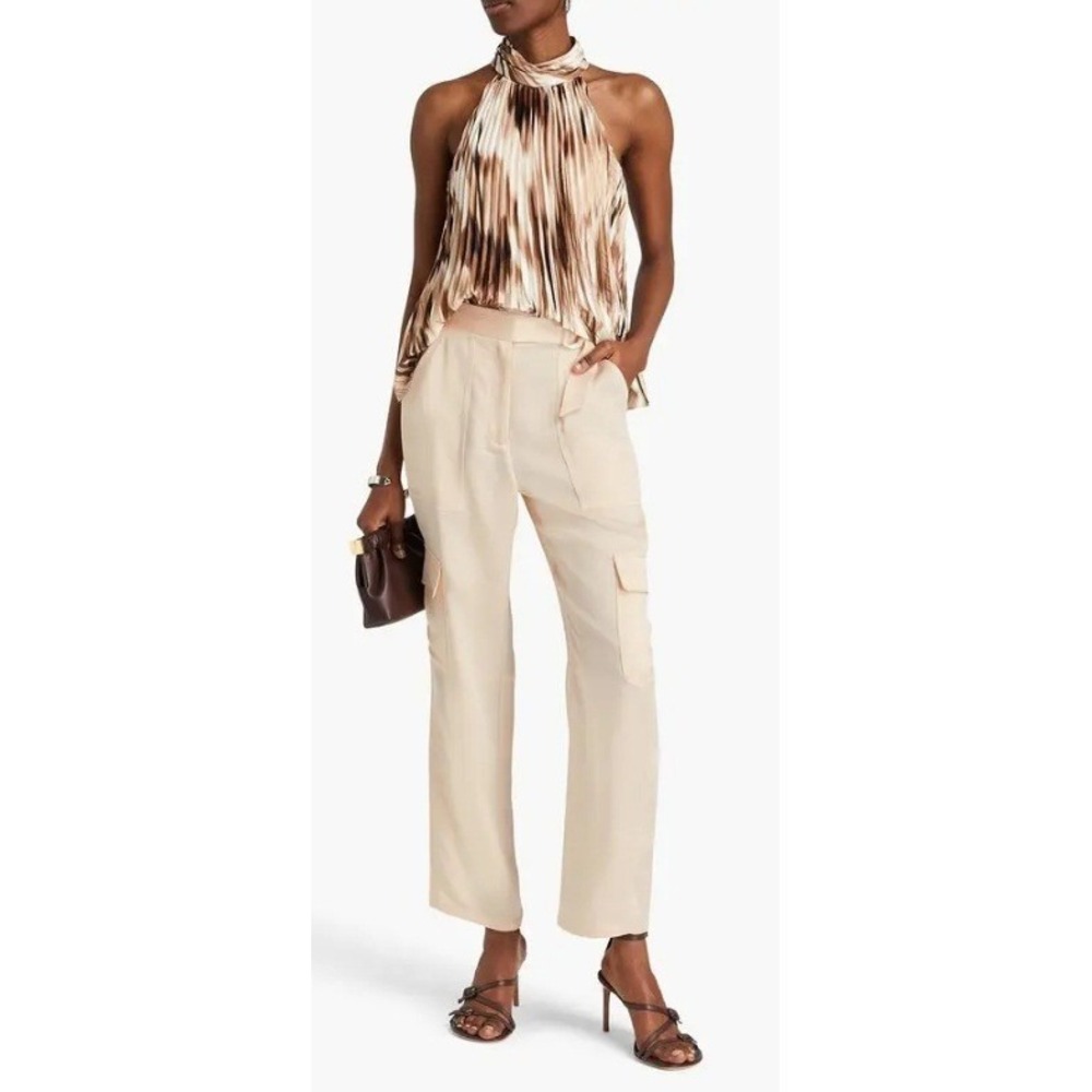 NWT MSRP $495 Simkhai Carolina Satin Cargo Utility Pants BlushTan Sz 6 Luxe